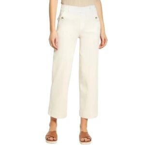 Spanx Twill Crop Wide Leg Pants Pull On Cream Ivory Size Small